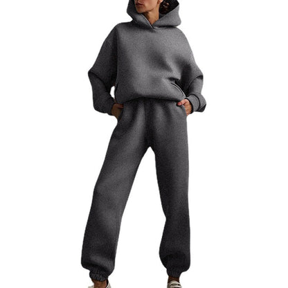 Fleece Hoodie Sweatpants Set Women 2 Piece Lounge