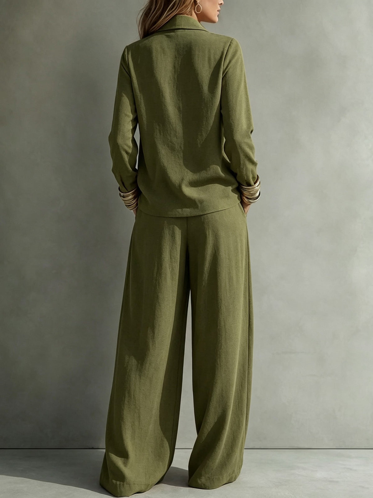 Women's Collared Sweatshirt Wide Leg Pants Lounge Set