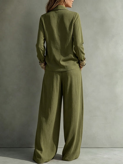 Women's Collared Sweatshirt Wide Leg Pants Lounge Set