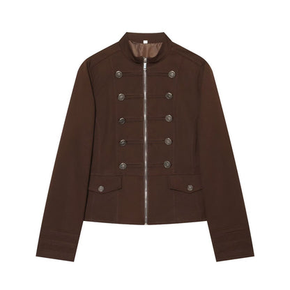 Women's Stand Collar Button Detail Cropped Blazer