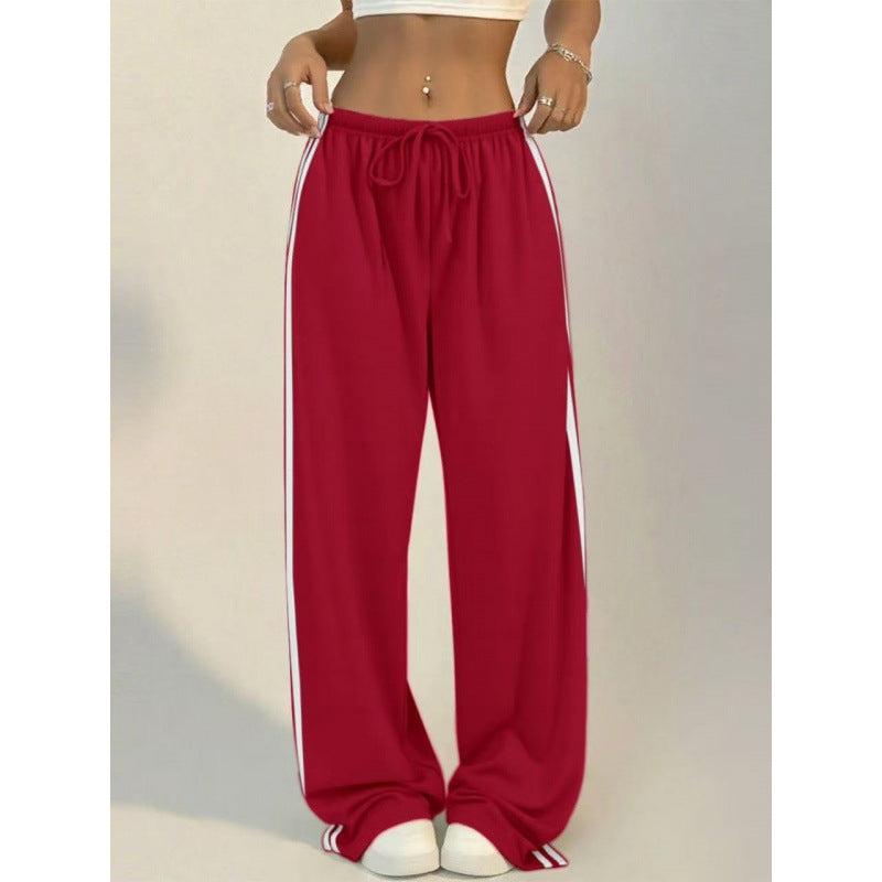 Women High Waist Side Stripe Baggy Wide Leg Sweatpants