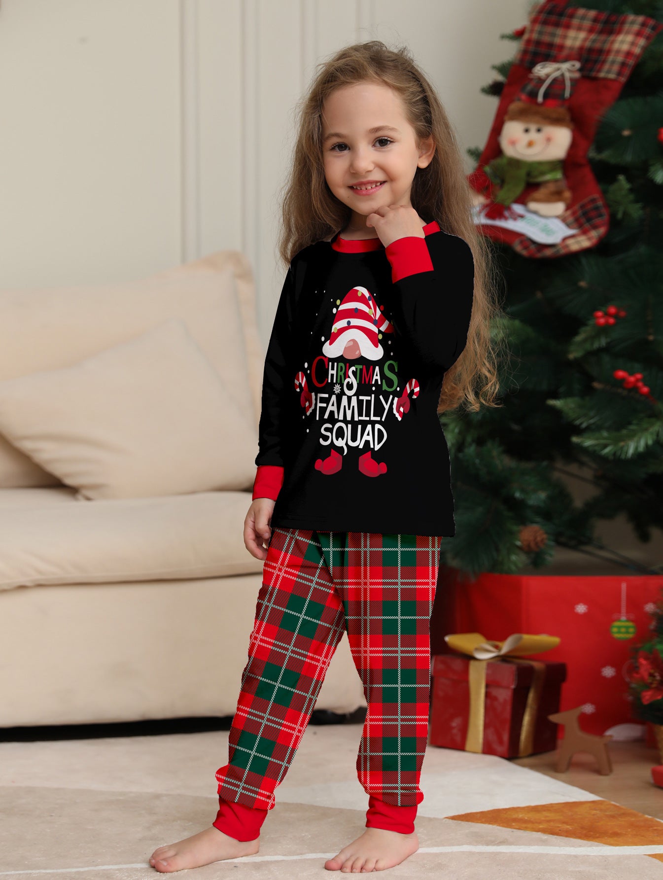 Snowflake Red and Green Plaid Parent-child Printed Christmas Set