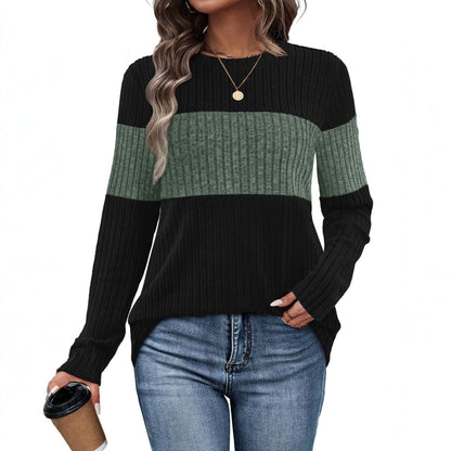 Women's Color Block Ribbed Knit Pullover Sweater