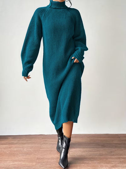 Ribbed Turtleneck Maxi Sweater Dress
