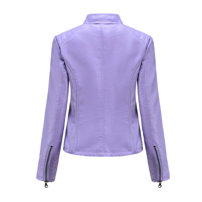 Women's Quilted Faux Leather Moto Jacket Zip Slim Fit