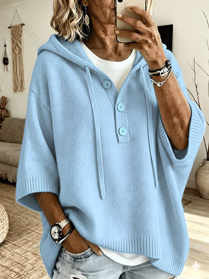 Womens Oversized Hooded Button Knit Sweater