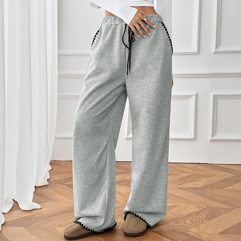 High Waist Wide Leg Contrast Stitch Sweatpants