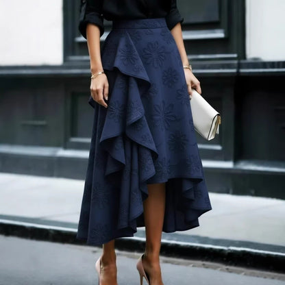 Women's Floral Asymmetrical Ruffle Midi Skirt
