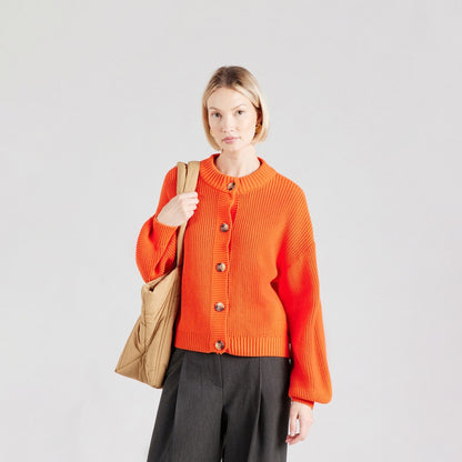 Women's Cropped Cardigan Button Front Orange Knit Sweater