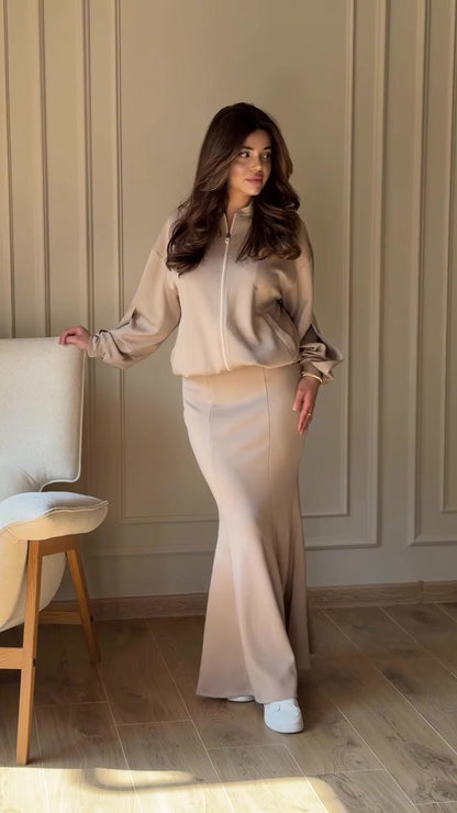 Elegant Two Piece Jacket Maxi Skirt Set