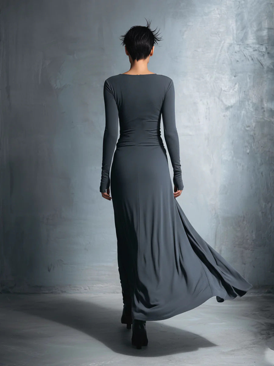 Women's Long Sleeve Knit Twist Front Wrap Maxi Dress