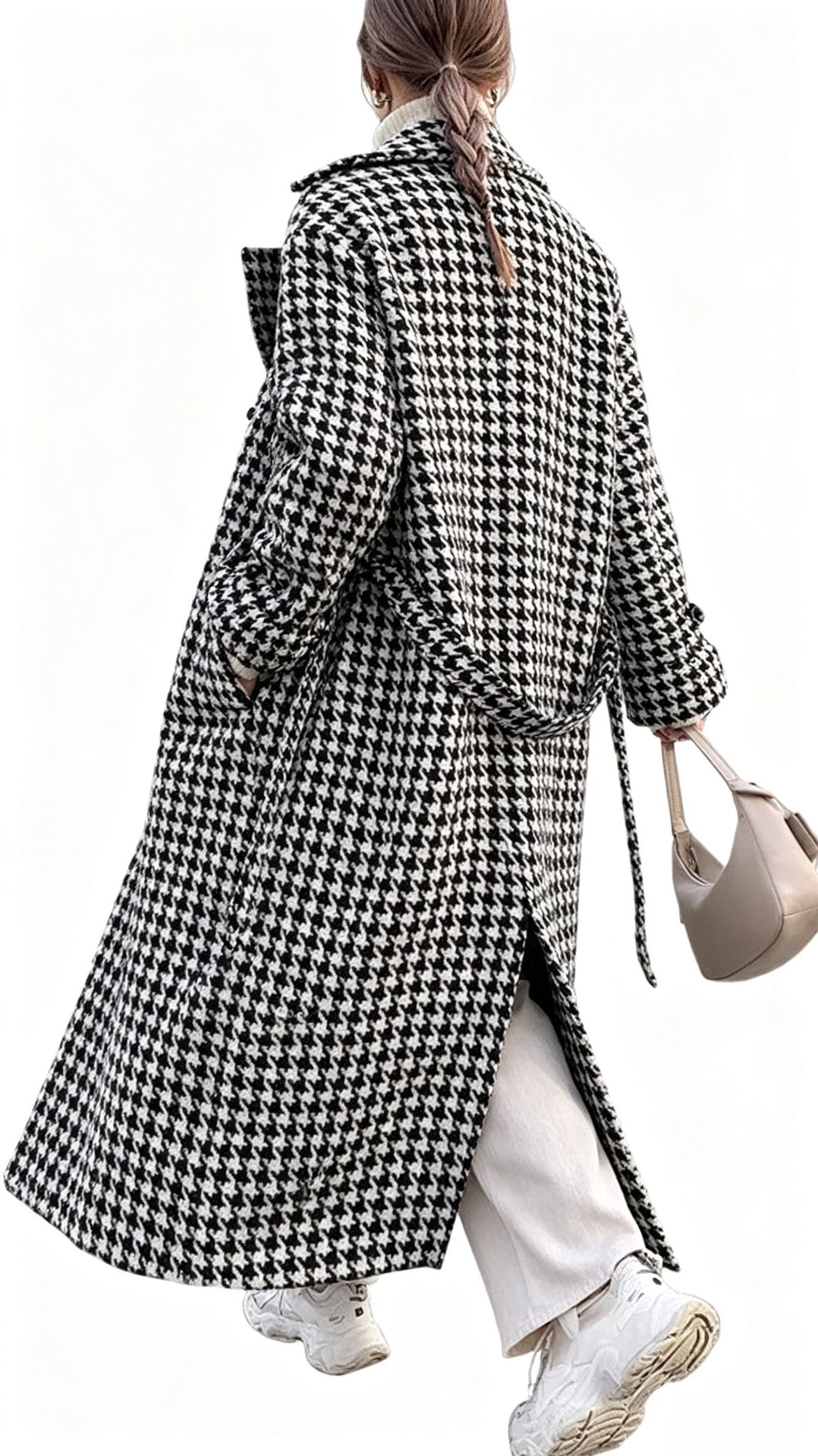 Women's Oversized Houndstooth Long Wool Blend Coat