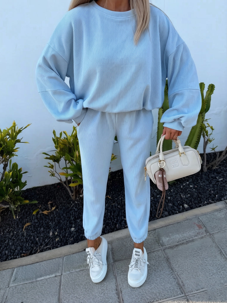 Women's Ribbed Lounge Sweatshirt Jogger Set