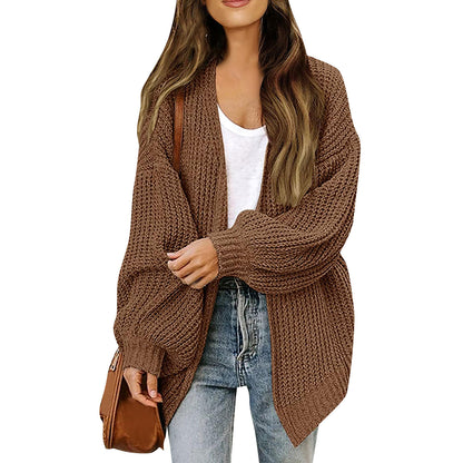 Women's Chunky Knit Balloon Sleeve Open Front Cardigan