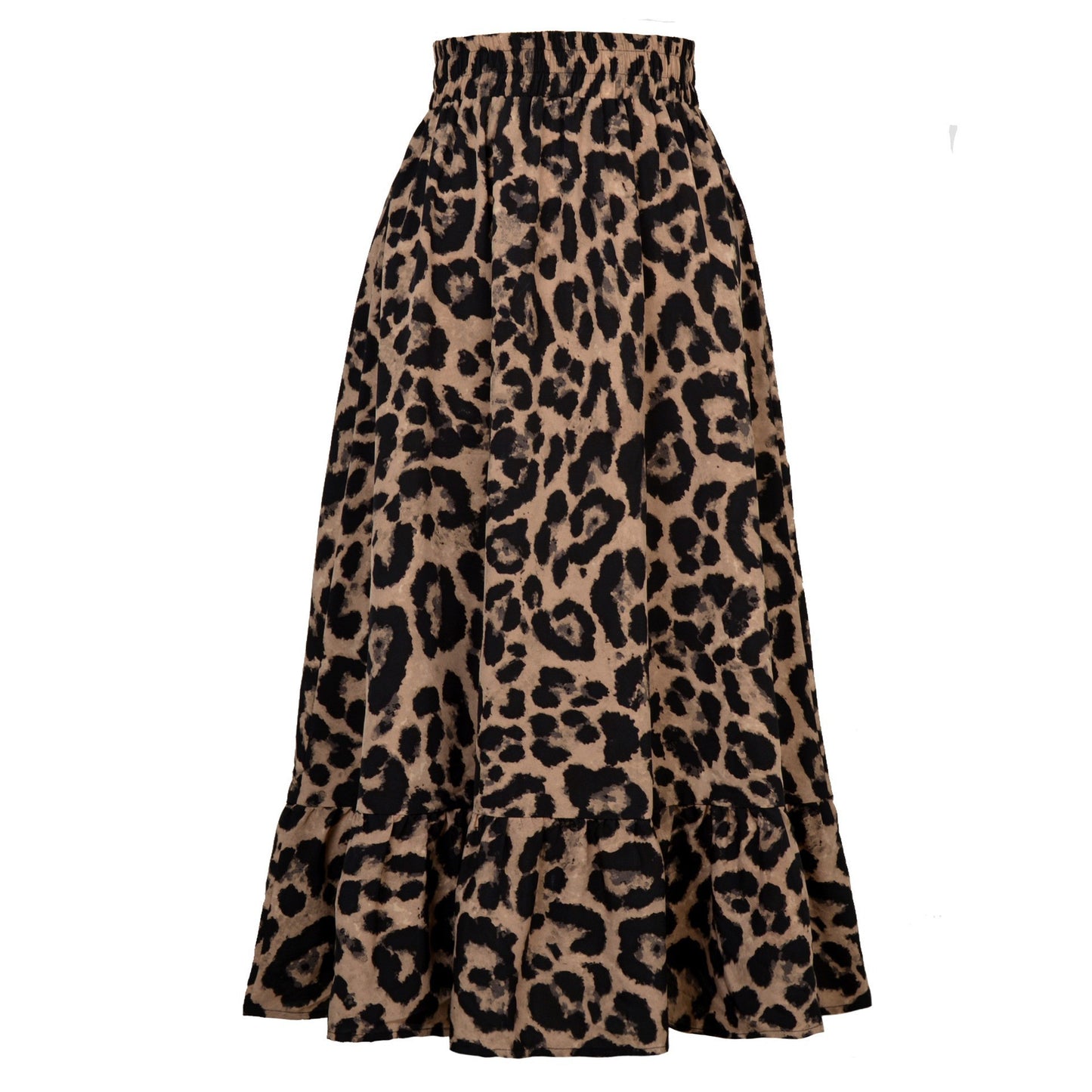 Leopard Print High Waist Flowy Tiered Midi Skirt