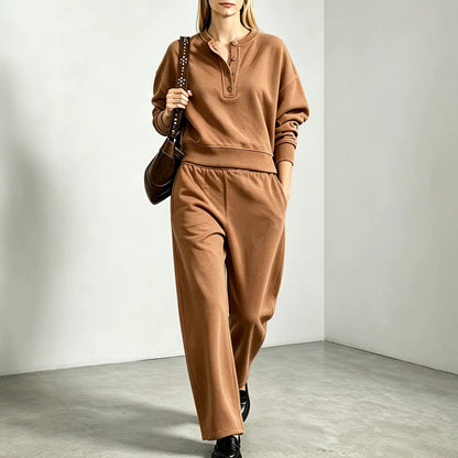 Women's Oversized Henley Sweatshirt Sweatpants Set