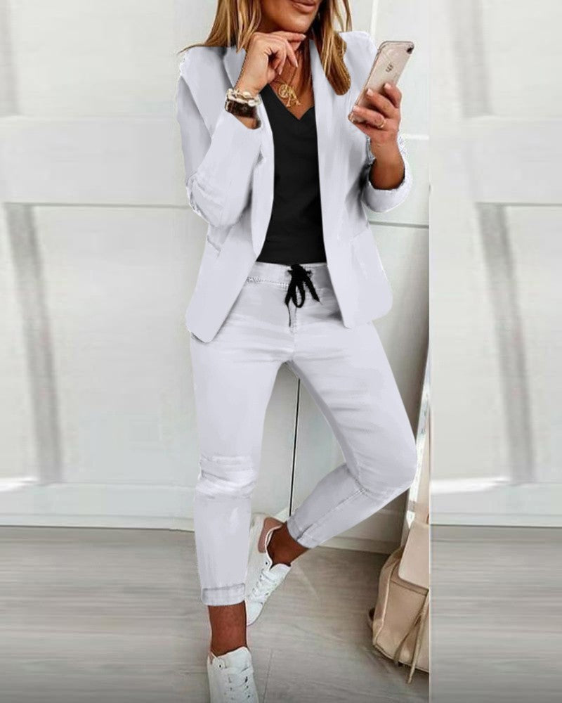 Women's Casual Blazer & Pants Two-Piece Suit Set