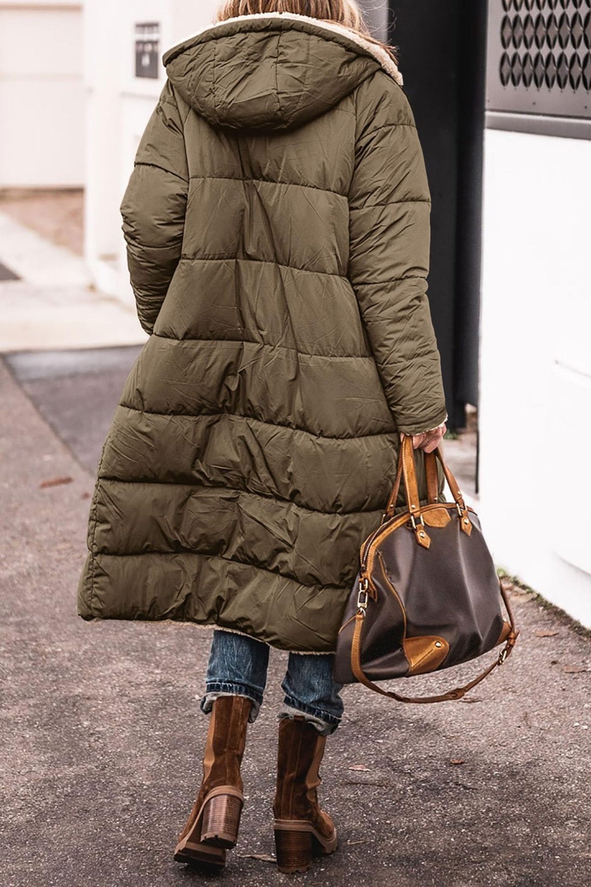 Women's Long Hooded Puffer Coat Sherpa Lined Winter