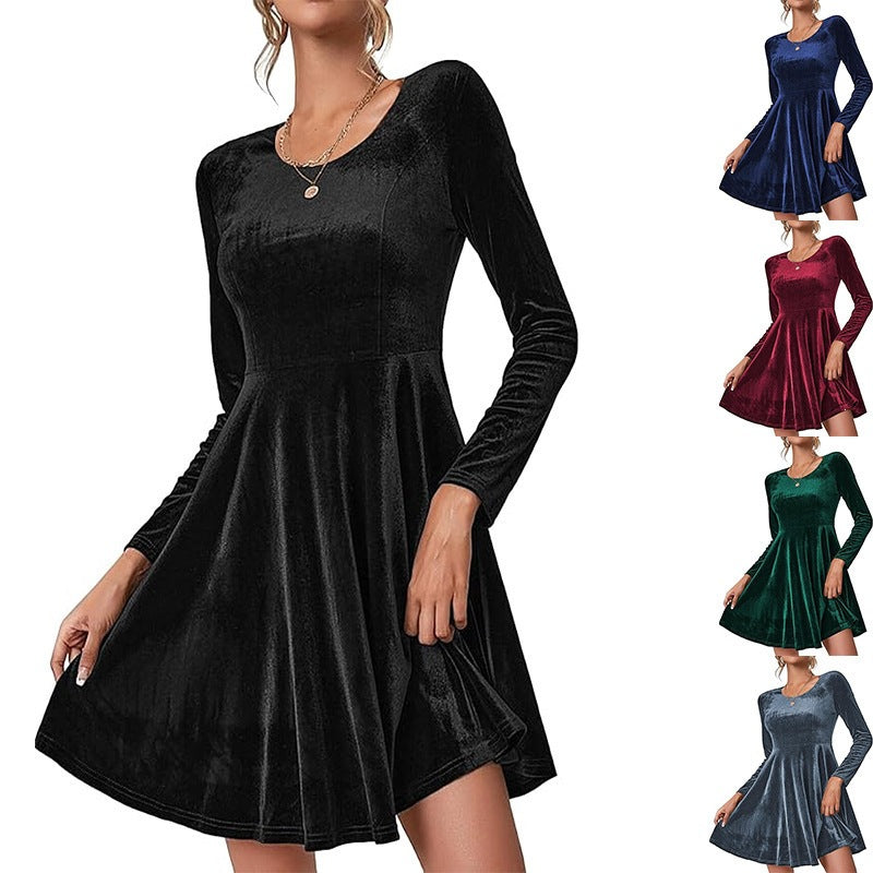 Women's Long Sleeve Velvet A-Line Mini Dress