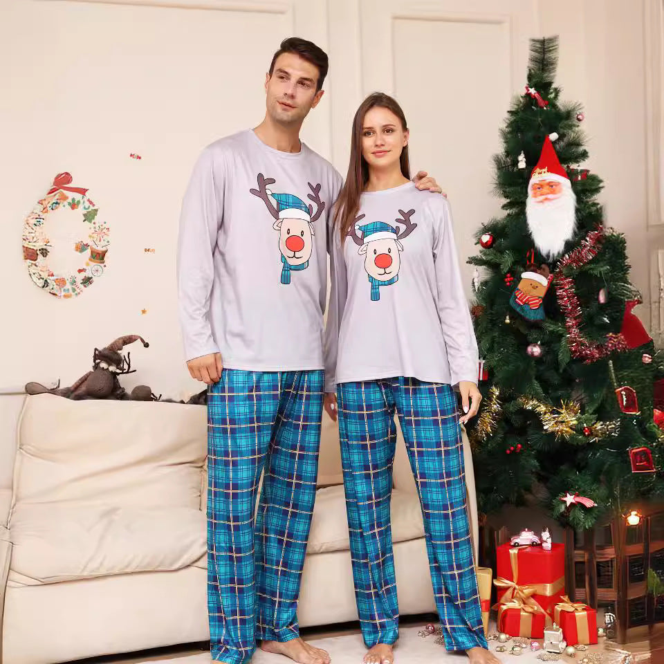 Plaid Cartoon Deer Christmas Parent-child Outfit Printed Christmas Pajamas