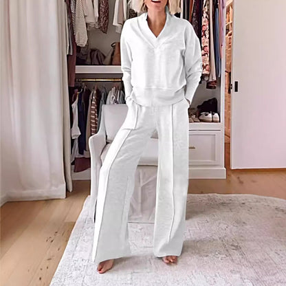 Women Lounge Set V Neck Wide Leg Pants Two Piece