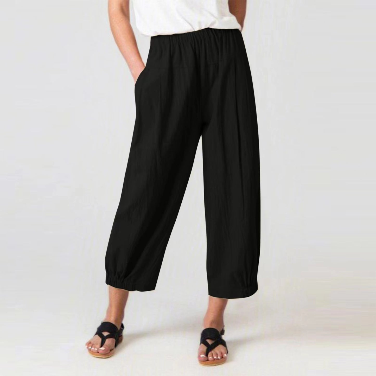 Plus Size Basic Women's Casual Pants, Wide Baggy Pants