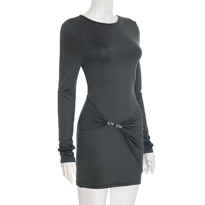 Women's Long Sleeve Crew Neck Bodycon Mini Dress