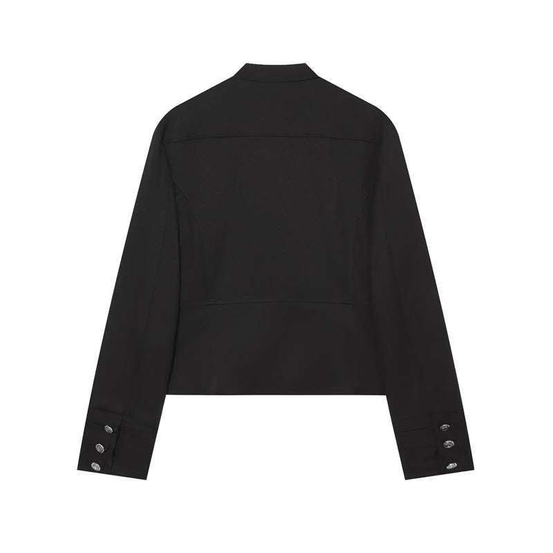 Women's Stand Collar Button Detail Cropped Blazer