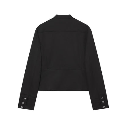 Women's Stand Collar Button Detail Cropped Blazer