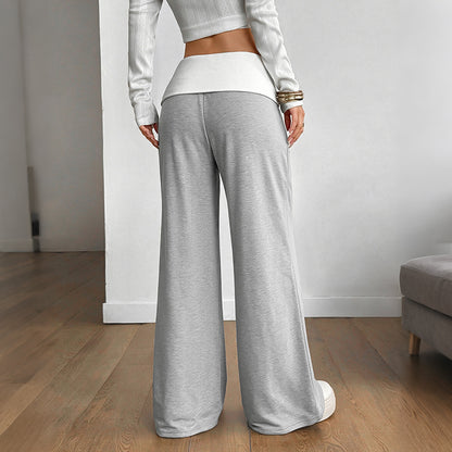 Foldover Waist Wide Leg Lounge Pants Center Seam