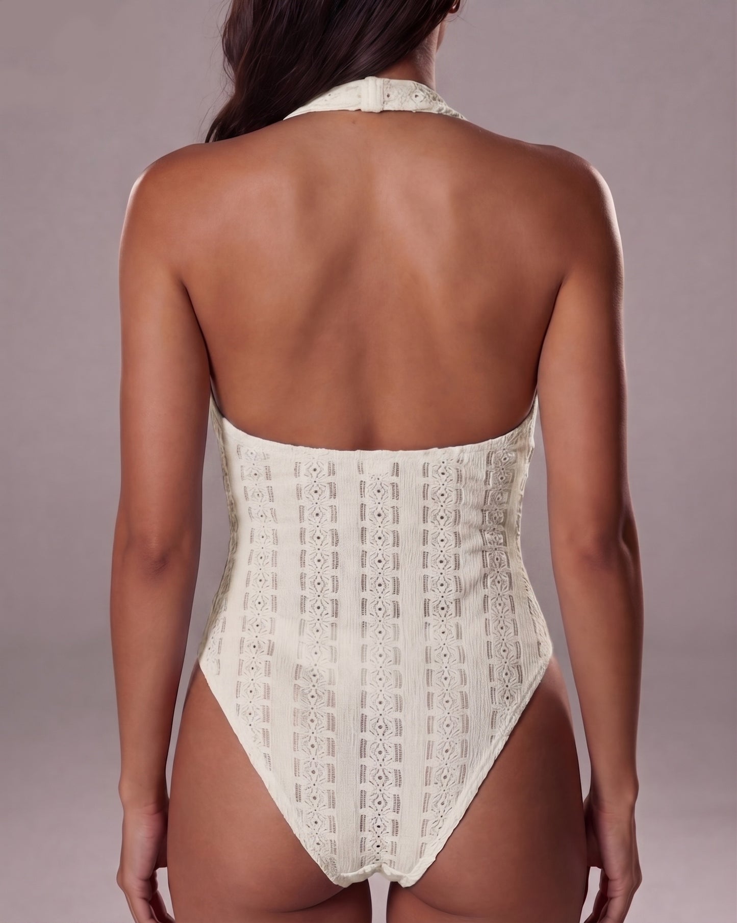 Halter V Neck Twist Front Backless Bodysuit for Women