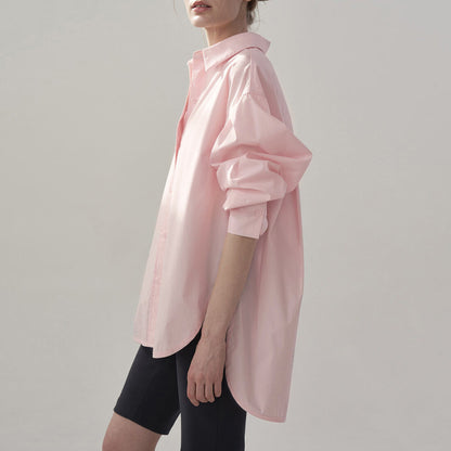 Women’s Cotton Mid-Length Button-Up Shirt Loose Casual Top