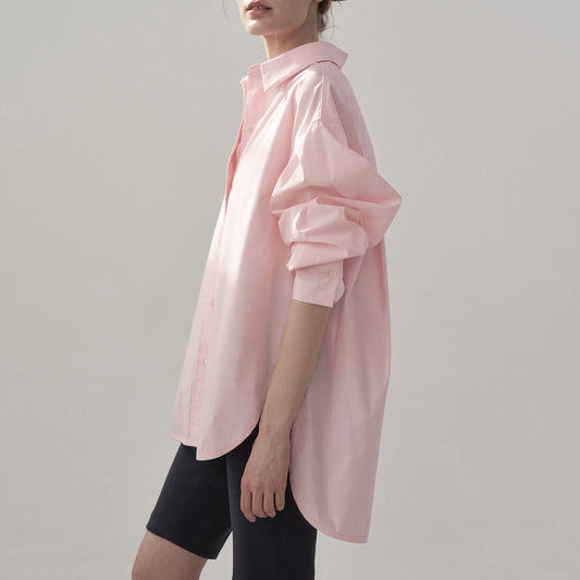 Women’s Cotton Mid-Length Button-Up Shirt Loose Casual Top