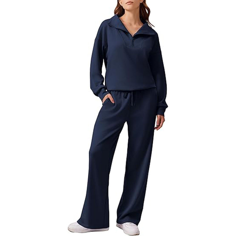 Women 2 Piece Lounge Set Half Zip Sweatshirt Wide Leg Pants