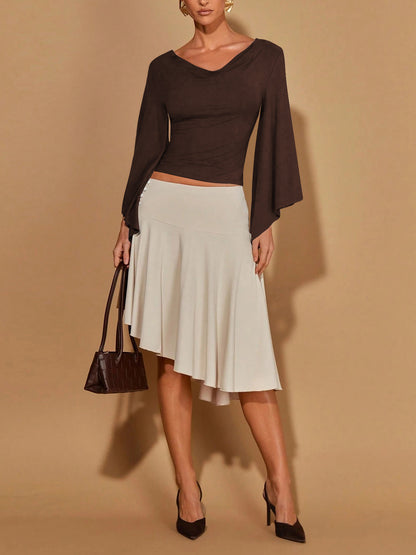 Women's Cowl Neck Flare Sleeve Fitted Top