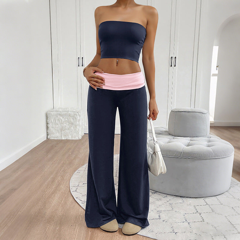 Summer Tube Top Two-Piece Set – Colorblock Lounge Pants