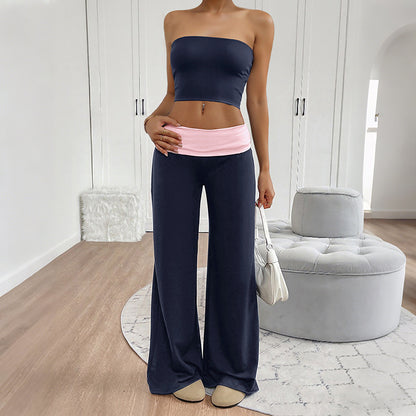 Summer Tube Top Two-Piece Set – Colorblock Lounge Pants