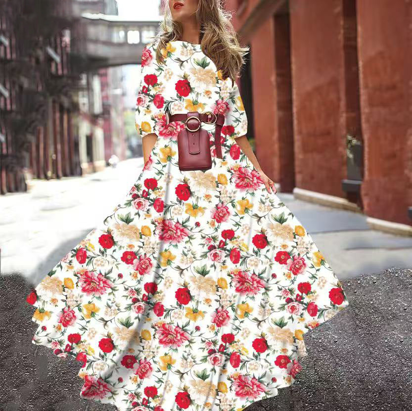 Women's Floral Maxi Dress Long Sleeve A-Line Flowy
