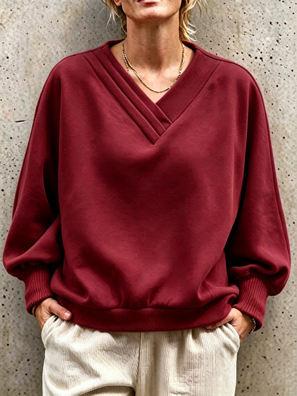 Oversized V Neck Sweatshirt Women Balloon Sleeve Pullover
