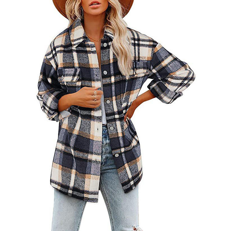 Women's Oversized Plaid Wool Blend Shacket Jacket