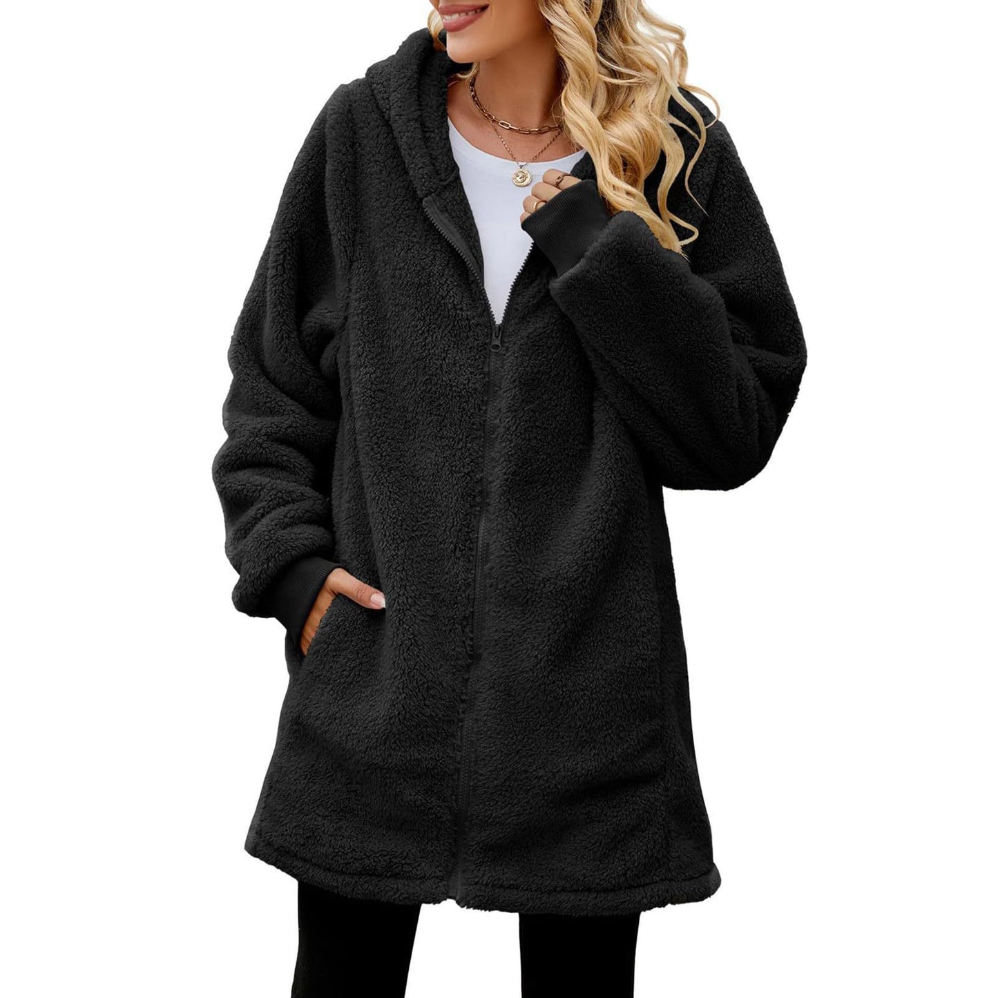 Women's Oversized Sherpa Zip Up Hooded Jacket