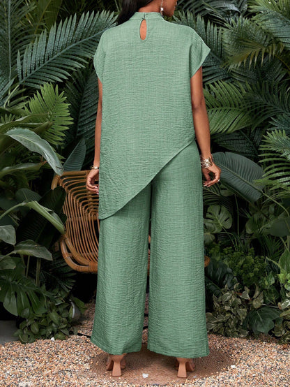 Mock Neck Wide Leg Lounge Set Women Casual Matching Outfit