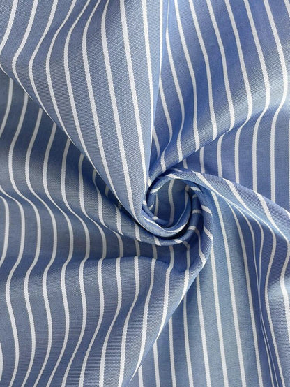 Women's Blue Striped Contrast Collar Long Sleeve Blouse