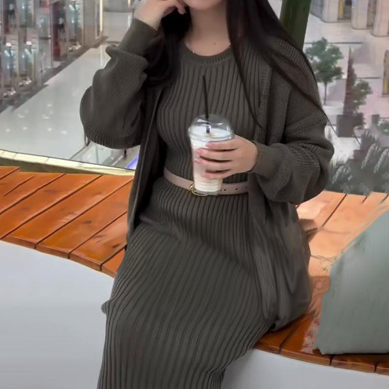 Women's Ribbed Maxi Dress and Cardigan Matching Set