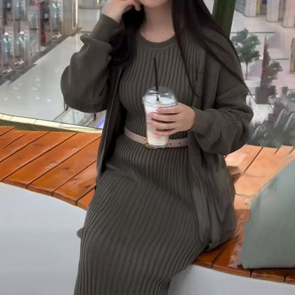 Women's Ribbed Maxi Dress and Cardigan Matching Set