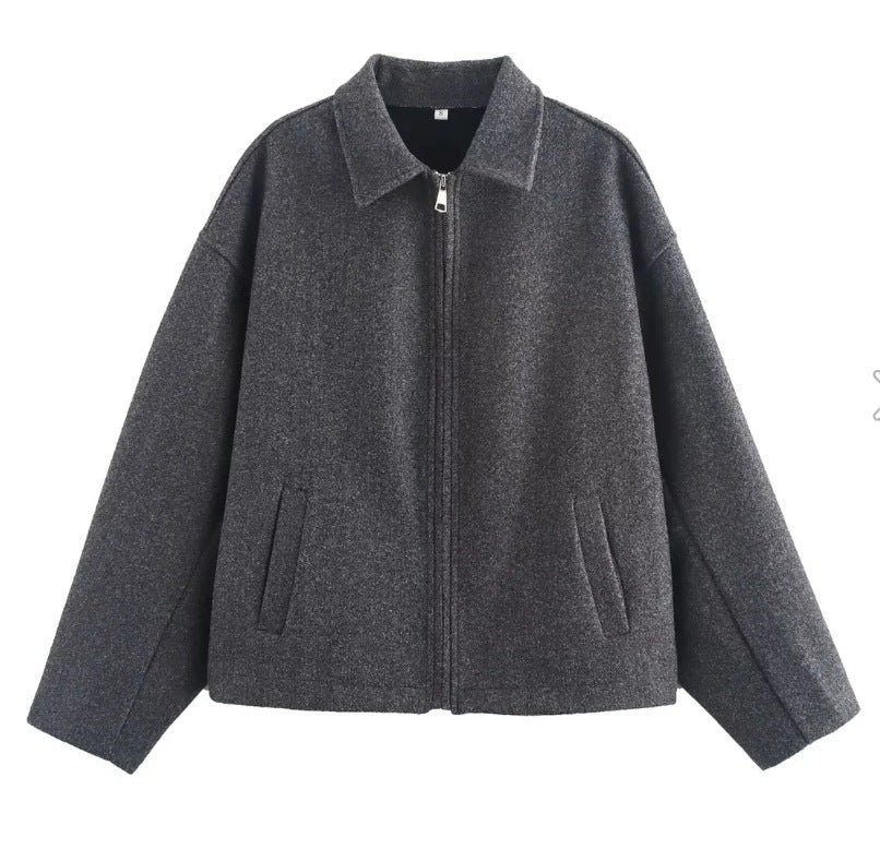 Women's Oversized Vintage Brown Zip Up Cropped Jacket