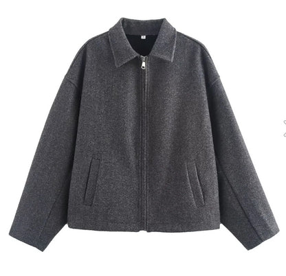 Women's Oversized Vintage Brown Zip Up Cropped Jacket