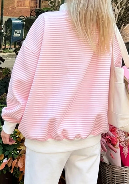 Women’s Oversized Contrast Stripe Mock Neck Sweatshirt
