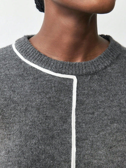 Women's Contrast Trim Crew Neck Knit Sweater