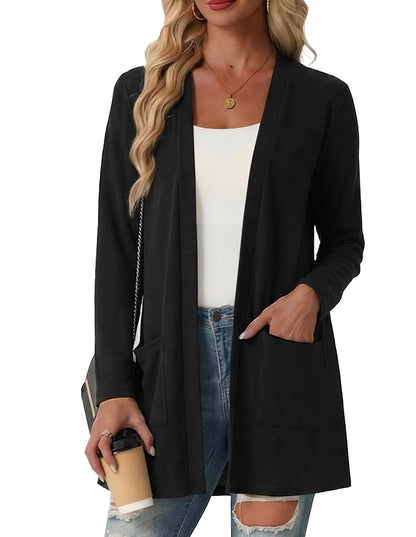 Women's Open Front Knit Cardigan with Pockets Long Sleeve